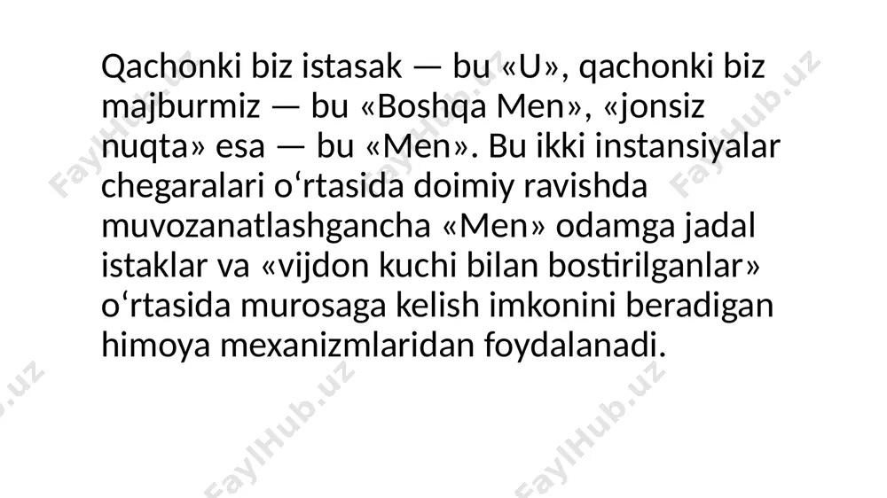 «organ modusi» tushunchasi z.freyd ortidan e.erikson tomonidan jinsiy quvvatning to‘planish doirasi sifatida ta’riflandi. rivojlanishning aniq bosqichida jinsiy quvvat bilan bogliq organ rivojlanishning muayyan modusini bunyodga keltiradi, ya’ni shaxsning ustunlik qiluvchi sifatining shakllanishiga olib keladi. z.freyddan farqli ravishda e.erikson uchun organ modusi — psixik rivojlanish uchun dastlabki nuqta, turtkigina, xolos. moduslarning tabiat aqli bilan shartlangan xususiyatlari shundan iboratki, ularning ishlashi uchun boshqa obyekt yoki inson zarur. demak, bola hayotining dastlabki kunlarida «og‘zi orqali yashaydi va sevadi», ona esa «o‘z ko‘kragi orqali yashaydi va sevadi». ovqatlantirish vaqtida bola hamkorlikning ilk tajribasini oladi: uning «og‘iz orqali olish» qobiliyati ona tomonidan javobga uchraydi. z.freyd kabi go‘daklik yoshining ikkinchi bosqichini e.erikson tishlarning yorib chiqishi bilan boglaydi. shu lahzadan boshlab, «so‘rish» qobiliyati ancha faol va yo‘naltirilgan bo‘ladi. u «tishlash» modusi bilan xarakterlanadi. begonalashgancha modus o‘zida passiv olishni siqib chiqarib, bola faolligining barcha turlarida namoyon bo‘ladi.