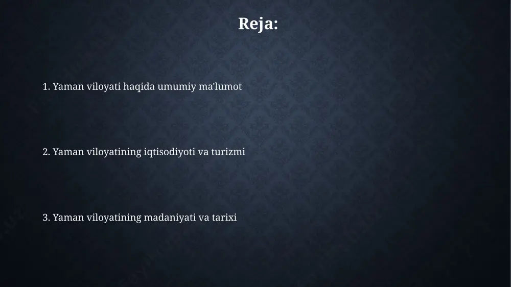 ining 5% ini tashkil etadi, ammo siyosiy beqarorlik tufayli bu soha juda zaiflashgan. yaman aholisi va madaniyati yaman madaniyati, 2000 yildan ortiq tarixga ega bo'lib, islom dinining ta'siri ostida shakllangan, shu bilan birga qadimgi an'analar, masalan, qahva marosimlari va an'anaviy kiyim-kechaklari saqlanib qolgan. yamanning 25 ta viloyatidan biri bo'lgan ma'rib viloyatida qadimgi saba qirolligiga oid arxeologik qoldiqlar, jumladan, mashhur marib to'g'oni va ma'rib ibodatxonasi joylashgan bo'lib, bu mintaqaning boy tarixini aks ettiradi. yamanning ta'lim va sog'liqni saqlash tizimi yamanning qishloq hududlarida, masalan, hajja viloyatida, sog'liqni saqlash xodimlarining yetishmasligi va tibbiy jihozlarning kamligi sababli, 1000 kishiga 1 dan kam shifokor to'g'ri keladi. yamanning ta'lim tizimi 2021-yil holatiga ko'ra, taxminan 6 million o'quvchini o'z ichiga olgan bo'lib, ularning sana'a va aden kabi yirik shaharlardagi maktablarda o'qish imkoniyatlari cheklangan. yamanning infratuzilmasi va transport tizimi yamanning janubiy viloyatlarida, masalan, aden shahrida, yo'l infratuzilmasi juda eskirib ketgan bo'lib, avtomobil yo'llarining 70% dan ortig'i yaroqsiz holatda. …