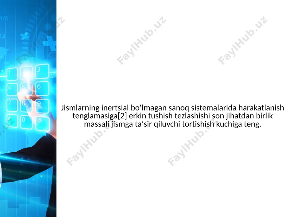gi bilan bogʻliq boʻlib, ular gravitatsiyaviy qidiruv usullaridan foydalangan holda foydali qazilma konlarini qidirish uchun ishlatilishi mumkin. deyarli hamma joyda ekvatorda tortishish tezlashishi qutblarga qaraganda past boʻladi, bu sayyoraning aylanishidan kelib chiqadigan markazdan qochma kuchlar, shuningdek, radius(r) tufayli qutblarda ekvatorga qaraganda kichikroq boʻlib, sayyoraning oblate shakli tufayli. biroq, juda past va yuqori qiymatga ega joylar g bu model uchun nazariy koʻrsatkichlardan biroz farq qiladi. shunday qilib, eng past qiymat g (9,7639 m / s²) perudagi huaskaran togʻida, ekvatordan 1000 km janubda va eng kattasi (9,8337 m / s²) — shimoliy qutbdan 100 km uzoqlikda qayd etilgan[8]. e’tiboringiz uchun raxmat! image2.jpg image3.jpg image4.png image5.png image1.jpg