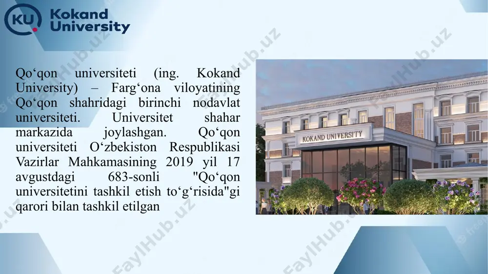 rish hamda samaradorligini oshirish maqsadida yoshlar masalalari va maʼnaviy-maʼrifiy ishlar boʻyicha birinchi prorektorning asosiy vazifalari maʼnaviy-maʼrifiy tizimga rahbarlik qilish, ushbu sohada olib borilayotgan ishlarni takomillashtirish, ilgʻor tajribalardan foydalangan holda zarur ilmiy va uslubiy adabiyotlarni tayyorlash va nashr etish, barcha sohalardagi xodimlarni oʻqitishni tashkil etish, turli toʻgaraklar, sport va jamoat klublari uchrashuvlar tashkil qilish, talabalarga hurmatni keng tushuntirish, umuminsoniy qadriyatlar, tarixiy anʼanalari, vatanga sevgi, istiqlol gʻoyalariga sadoqat, maʼnaviy sohalarda yutuqlarga erishish, malakali mutaxassislarni tayyorlash, yangi zamonaviy talablarga javob beradigan kadrlarni shakllantirish, oʻz vataniga sadoqatli, maʼnan va jismoniy barkamol yoshlarini tarbiyalashdan iborat. tashkiliy-moliyaviy ishlar bo‘yicha prorektor muhammadiyev aziz erkinovich ma’muriy, xo‘jalik va moliyaviy faoliyat bilan bog‘liq bo‘limlarning ish rejalarini tasdiqlash va xodimlarini umumiy boshqarish, o‘zbekiston respublikasi qonunlari, prezident farmonlari, oliy majlis va vazirlar mahkamasining ta’lim va kadrlar tayyorlash sohasidagi qarorlarini amalga oshirishni tashkil etish, o‘zbekiston respublikasi prezidenti va hukumat tomonidan qabul qilingan farmon va qarorlar mazmunini xodimlarga yetkazib borish, universitet shtatlar jadvali …