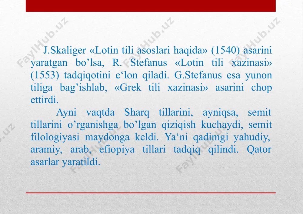 ari-so’z birikmasi va gap kabilar haqida fikr yuritiladi. ivkomparativistika(qiyosiy–tarixiy tilshunoslik) xviii asrgacha til o’zgarmas hodisa deb hisoblangan. aynan mana shu asrdan boshlab, tilga bunday qarash o’zgardi. ya‘ni xviii asrning diqqatga sazovor eng katta xizmati shundaki, u tilga o’zgaruvchan, rivojlanuvchan hodisa sifatida baho berdi. aniqrog’i, ushbu davrda sharl de bros, jan-jak russo, monboddo, adam smit, pristli, gerder va boshqalar tillarning tarixiy taraqqiyoti g’oyasini qo’llab, uni rivojlantirdilar. xix asrning boshlariga kelib, tilshunoslikka alohida fan sifatida qarash g’oyasi qatiy tus oldi. ya‘ni xix asrning birinchi choragida tilshunoslikda faktlarni yig’ish, ularga e‘tibor berish g’oyasidan qiyosiy-tarixiy g’oyaga-nuqtai nazarga burilish, o’tish yuz berdi. albatta, xix asrning boshlariga kelib, nuqtai nazarlarning o’zgarishiga lisoniy kuzatishlar, bu kuzatishlardan kelib chiqqan muayyan jiddiy fikrlar sabab bo’ldi. aniqrog’i, xix asrdan ancha oldin ayrim tillar o’rtasida o’xshashlik borligi aniqlansada, ammo uzoq vaqtlar davomida ushbu o’xshashlikning sabablari ilmiy jihatdan yoritib berilmadi, olimlar o’xshashlik sabablarini tushuntirib bera olmadi. xix asrning boshlariga kelib, turli mamlakatlardagi …