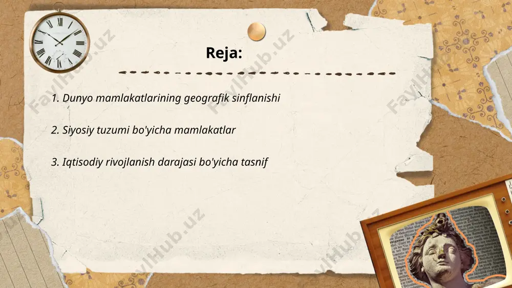 larni daromad darajasiga qarab past, o'rta va yuqori daromadli guruhlarga ajratadi. 2022 yilda yuqori daromadli mamlakatlar soni 80 ta, o'rta daromadli mamlakatlar soni 107 ta va past daromadli mamlakatlar soni 29 tani tashkil etdi. bu tasniflar yaim (yalpi ichki mahsulot) va yashash darajasi ko'rsatkichlariga asoslangan bo'lib, har bir mamlakatning iqtisodiy salohiyatini baholashda yordam beradi. ... t.me/slaydai_bot 4. aholi zichligi va tarkibi bo'yicha mamlakatlar aholi zichligi bo'yicha eng yuqori ko'rsatkichga ega davlatlar orasida monako, singapur va honkong bor. monakoda aholining zichligi har kvadrat kilometrga 26,150 nafarni tashkil etadi. singapurda bu ko'rsatkich 8,358 nafar, honkongda esa 7,140 nafar. aholi tarkibi bo'yicha xitoy va hindiston dunyoning eng yirik mamlakatlari hisoblanadi. xitoy aholisi 1.4 milliard, hindiston esa 1.4 milliarddan ortiq aholiga ega. aholi zichligi va tarkibi demografik tahlil uchun muhim ko'rsatkichlar bo'lib, ular mamlakatlarning iqtisodiy va ijtimoiy rivojlanishiga katta ta'sir ko'rsatadi. shu sababli, bu ma'lumotlar hukumatlar va tadqiqotchilar uchun juda qimmatli. ... t.me/slaydai_bot madaniy …