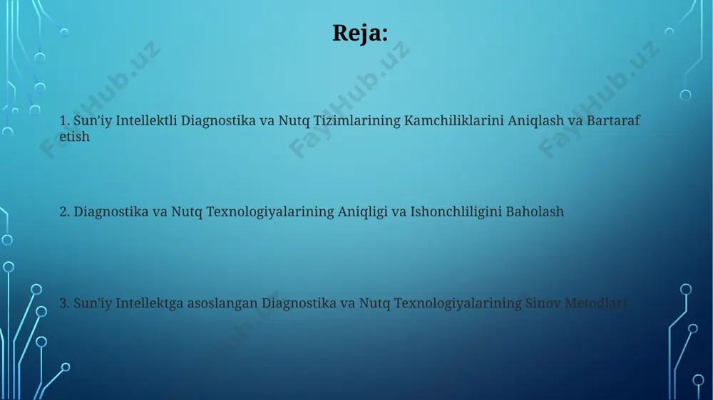 llining ahamiyati f1 balining yuqori qiymatlari, masalan, 0.9 dan yuqori, diagnostika tizimining yuqori aniqligi va ishonchliligini ko'rsatadi, bu esa noto'g'ri tashxis qo'yish ehtimolini kamaytiradi. f1 balini hisoblashda aniqlik va eslash ko'rsatkichlarini birlashtirish hisob-kitoblarning aniqligi va samaradorligini baholashda muvozanatni ta'minlaydi. roc egrisi va auc hisobi roc egrisi, tasniflagichning turli chegaraviy qiymatlaridagi sezuvchanlik va o'ziga xoslikni ko'rsatuvchi grafik bo'lib, auc (0 dan 1 gacha) esa bu egri ostidagi maydonni bildiradi, yuqori auc (masalan, 0.9 dan yuqori) yaxshi tasniflashni ko'rsatadi. roc egrisini tahlil qilishda, auc qiymati bilan bir qatorda, egri chiziqning shakli ham muhim ahamiyatga ega. masalan, 0.8 auc ga ega, lekin juda notekis egri chiziq, 0.7 auc ga ega, lekin silliq egri chiziqdan yomonroq bo'lishi mumkin. modelni o'rgatish va tekshirish modellarning generalizatsiya qobiliyatini baholash uchun 10-fold cross-validation kabi usullar qo'llaniladi va natijalar f1-skori, auc kabi metriklar yordamida o'lchanadi. bu esa modelning turli datasetlarda ishlash samaradorligini aniqlash imkonini beradi. o'qitish jarayonida hiperparametrlarni optimallashtirish …