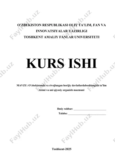 o'zbekistonda va rivojlangan horijiy davlatlarda boshlang'ich ta'lim tizimi va uni qiyosiy organish mazmuni — DOCX