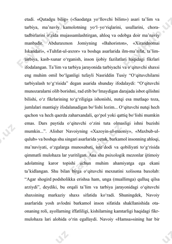 gini ta’kidlash mumkin. xix – asr o‘rtalari va xx – asr boshlarida rossiyada yosh psixologiyasining shakllanish tarixi. rossiyada yosh va pedagogik psixologiyaning shakllanish tarixi xix – asrning ikkinchi yarmiga borib taqaladi. rossiyada inqilobgacha bo‘lgan davrda madaniyat gumanizm, shaxs va bolaning ichki dunyosiga qiziqish g‘oyasiga asoslangan edi. buni l.n.tolstoyning “bolalak”, “o‘smirlik”, “o‘spirinlik” asarlarida ko‘rish mumkin. xix – asrning 60- yillarida siyosiy va iqtisodiy islohotlar natijasida madaniy va ilmiy sohalarga qiziqish ortdi hamda ularni rivojlantirishga ehtiyoj tug‘ildi. rossiya psixologiyasining doimiy e’tiborida shaxsning odob ahloq me’yorlari sohasining ontogenezi turardi. bu davr olimlari n.i.pirogov, k.d.ushinskiy, p.d.yurkevich, n.x.vessel bola shaxsini o‘rganilishi va ontogenezini fanlararo komleks (psixologik, fiziologik, tibbiy va boshqalar) tarzda o‘rganish lozimligi muammosini ilgari surganlar. n.i.pirogov birinchi bo‘lib tarbiyaning amaliy emas, falsafiy ahamiyatga egaligi, insonni ruhini tarbiyalash muhimligini e’tirof etgan. u bolalar psixologiyasini o‘rganishni, tushunishni o‘ziga xosligini o‘rganish shartligini ta’kidlagan. bolalik o‘z qonunlariga ega va ularni xurmat qilish kerak: “agar bolalar jamiyat qonun – …