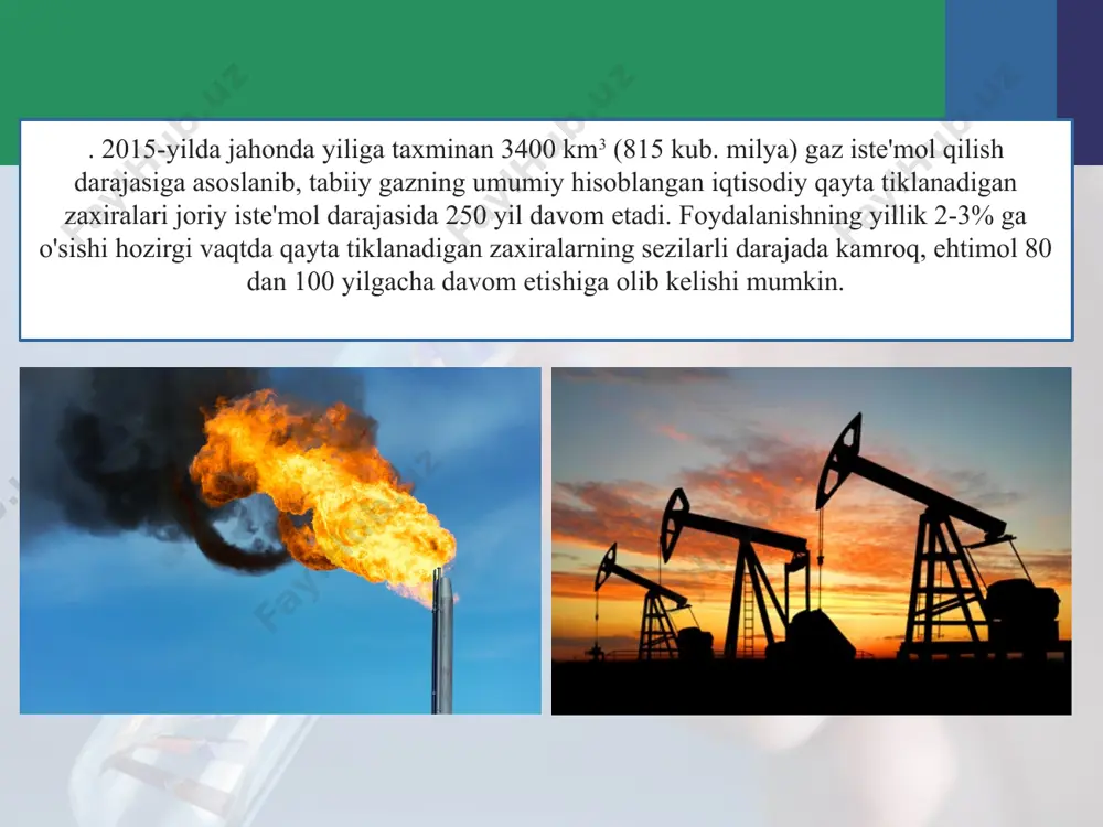 birikmalari mavjudligini ko'rsatdi. xo'sh, uglevodorodlar kosmosda keng tarqalganligi sababli, demak, tabiatda noorganik moddalardan organik moddalar sintezi jarayonlari hali ham davom etmoqda. ammo mendeleyev nazariyasi aynan shu narsaga asoslanadi. shunday qilib, bugungi kunda neftning kelib chiqishi tabiati bo'yicha ikkita nuqtai nazar mavjud. ulardan biri biogendir. uning so'zlariga ko'ra, neft hayvonlar yoki o'simliklar qoldiqlaridan hosil bo'lgan. ikkinchi nazariya abiogendir. uni d.i.mendeleyev batafsil ishlab chiqdi va u tabiatda neftni anorganik birikmalardan sintez qilish mumkinligini aytdi. neftning kelib chiqishini tushuntirishga birinchi urinishlar antik davrga borib taqaladi. masalan, taxminan 2000 yil oldin yashagan qadimgi yunon olimi strabonning quyidagi so'zlari saqlanib qolgan: "apolloniyaliklar hududida nimfey degan joy bor", deb yozgan u. er ostidagi asfalt toshlarning yonishi ... ". image2.jpg image3.jpeg image4.jpeg image5.jpeg image6.jpeg image7.jpeg image8.jpeg image9.jpeg image10.png image11.jpeg image12.jpeg image13.jpeg image14.jpeg image15.jpeg image16.jpeg image17.jpeg image18.jpeg image19.png image20.jpeg image21.jpeg image22.jpeg image23.jpeg image24.jpeg image25.png image1.jpg