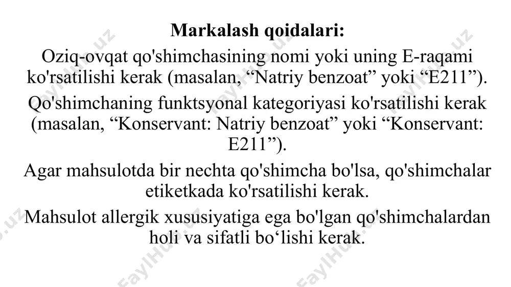 oziq-ovqat qo'shimchalarini kodlash va markalash - Page 5