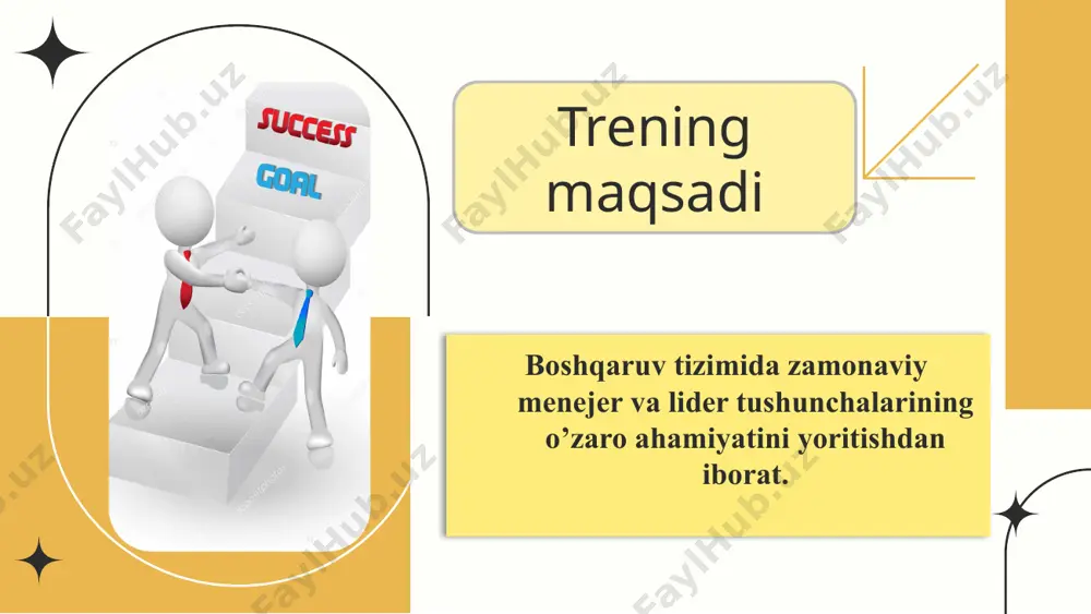 ubi menejerning imidji bu uning obrazi, ushbu menejerning unga alohida oʻziga xoslikni beruvchi va uni bir qator boshqa rahbarlardan ajratib turuvchi farqlanuvchi va mutloq taʼriflari haqidagi mustahkam tasavvurdir. ishbilarmonlikning etikasi va etiketi ishbilarmonlig etikasi - bu yaxshilik va yomonlik, maʼnaviylik va ahloqiylik, insonni jamiyatdagi maʼlum oʻrni va hayoti va faoliyatining maʼnosi haqidagi tushunchalarga mos keluvchi inson hulqining taʼlimi va amaliyotidir. ishbilarmonlik etikasi oʻz ichiga menejer, har qanday ishbilarmon kishi qoʻyilgan maqsadlarga erishish uchun suyanadigan ideallarni oladi. etiket — bu ham inson hulqini tartibga solishning shakllaridan biridir. ammo etiket qoidalari gʻoyatda rasmiy xarakterda boʻladi va odamning oldiga erkin tanlash muammosini qoʻymaydi. ularni bilish va rioya qilish zarur. etiket tili koʻproq umuminsoniy odob talablarini aks ettiradi. bugungi treningda nimani o’rgandizngiz? bugungi treningda sizga nima yoqdi? nega:? ushbu trening materiallarida siz uchun nima yangilik bo‘ldi? usjbu materiallarning qaysi qismim sizga tushunarsiz edi? nega? ularning qaysi biri sizning kasbiy rivojlanishingiz uchun foydali deb hisoblaysiz? …