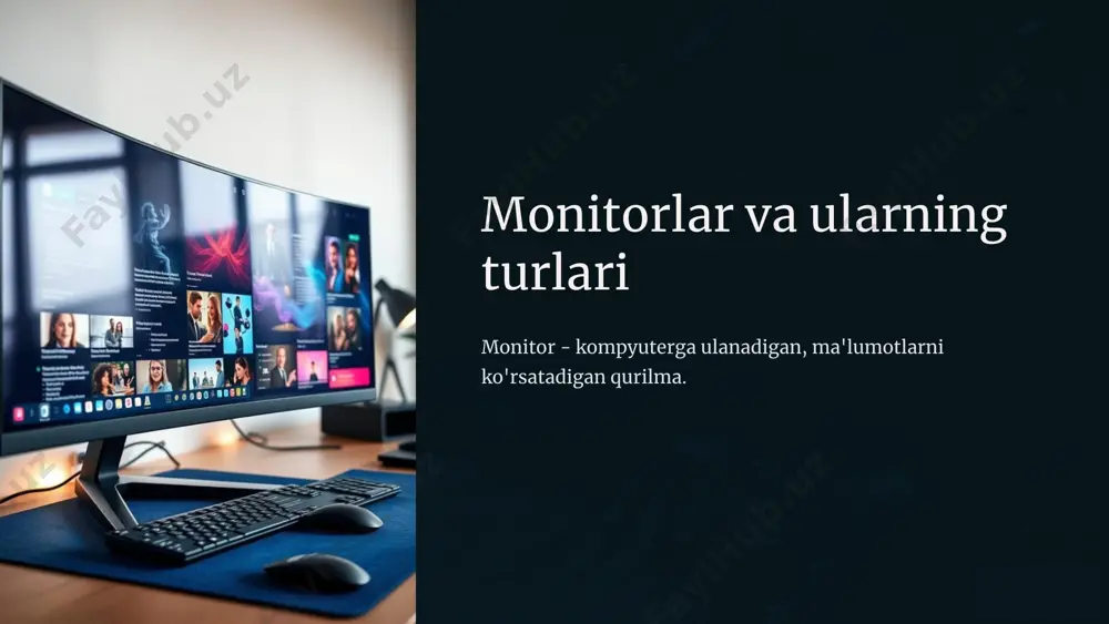 uqori. 9 monitorning maydoni 1 kichik ixcham, stolga kam joy egallaydi. 2 o'rta o'rtacha kattalik, ko'pchilik foydalanuvchilar uchun mos keladi. 3 katta keng ekran, o'yinlar va ko'p oynani ochish uchun mos keladi. 10 monitorning tasvir sifati 11 image1.png image2.png image3.png image4.png image5.png image6.png image7.png image8.png image9.png image10.png image11.png image12.png image13.png image14.png image15.png image16.png image17.png