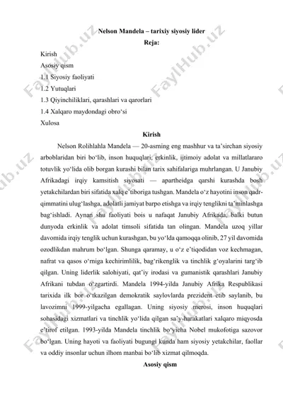 nelson mandela – tarixiy siyosiy lider — DOCX