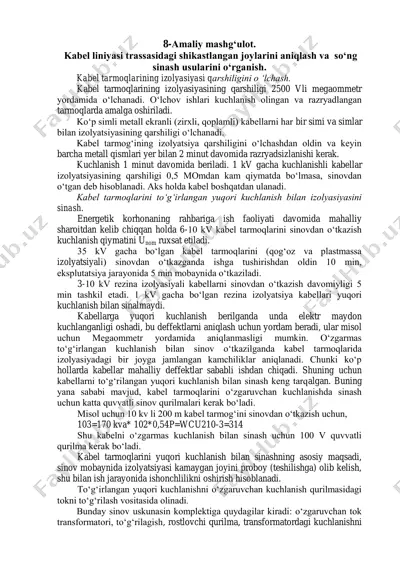 kabel tarmoqlari izolyatsiyasining sinov ishlari — PDF