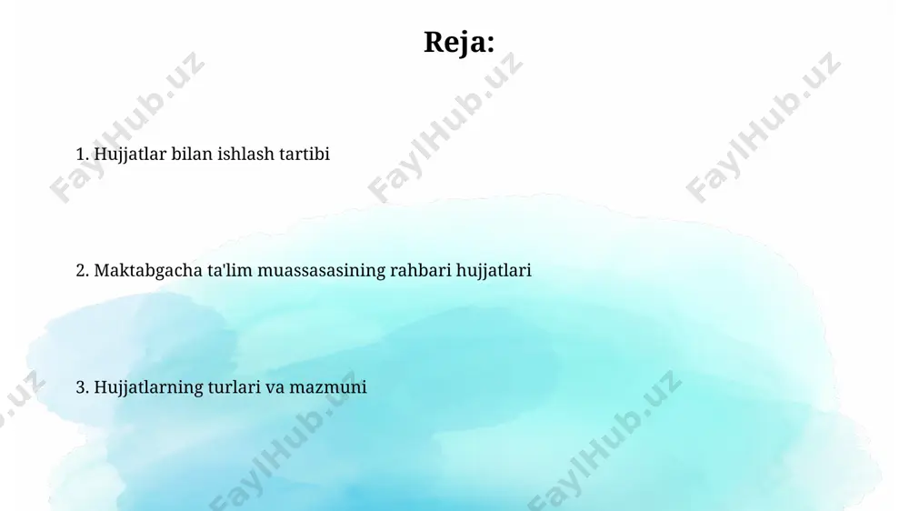 ash bo‘yicha 10 banddan iborat amaliy qo‘llanma ishlab chiqildi va joriy etildi. ta'lim-tarbiya jarayoni hujjatlari “ta’lim-tarbiya jarayoni hujjatlari” tarkibiga farg‘ona viloyati hududidagi 3 ta turli yoshdagi guruhlarga mo‘ljallangan, kamida 10 ta pedagogik kuzatish varaqalari va 5 ta individual rivojlanish dasturi namunalari kiritilgan. “ta’lim-tarbiya jarayoni hujjatlari”ga 2023-yil uchun 5 yoshli bolalar guruhi uchun kamida 30 ta rivojlanish standartlarini aks ettiruvchi reja-jadvallar kiradi, toshkent shahridagi namunali bog‘chalarning tajribasiga asoslanadi. o'quv rejalari va dasturlari dasturlar, jumladan, “ona tili”, “matematika”, “tasviriy san’at” fanlari bo‘yicha 3-5 yoshli bolalar uchun haftasiga kamida 15 soat ajratilgan holda ishlab chiqiladi. o‘quv rejalari va dasturlari buxoro shahridagi pedagogika kolleji mutaxassislari tomonidan tasdiqlangan namunaviy dasturlarga asoslanib, har bir muassasa sharoitini inobatga olgan holda tuziladi. ichki tartib qoidalari ichki tartib qoidalari toshkent shahridagi 5-sonli bolalar bog'chasida 20 dan ortiq xodimlar uchun ish vaqti, dam olish kunlari va ta'til kunlarini aniq belgilab beradi. ichki tartib qoidalari, bolalar bog'chasining 3 ta binosida xavfsizlik …