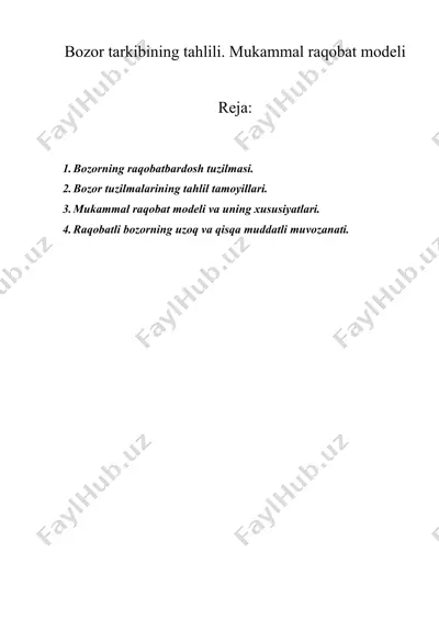 bozor tarkibining tahlili. mukammal raqobat modeli — DOCX
