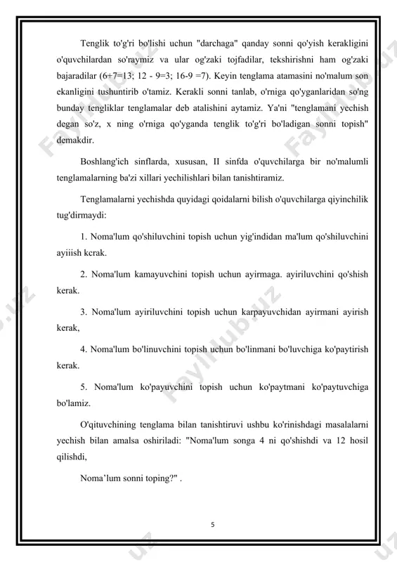 masalalarni tenglama va jadval tuzib yechish - Page 5