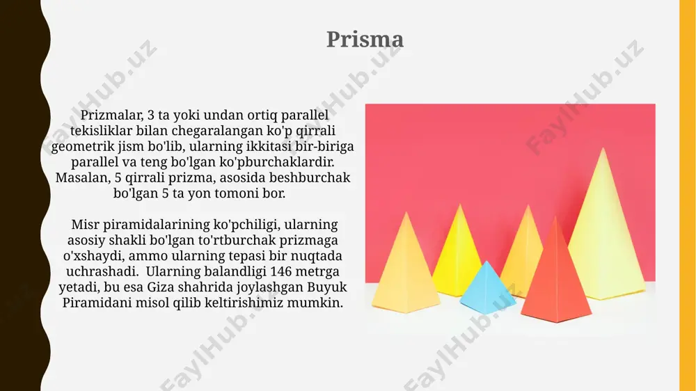 prizma, toʼgʼri burchakli parallelepiped, piramida - Page 5