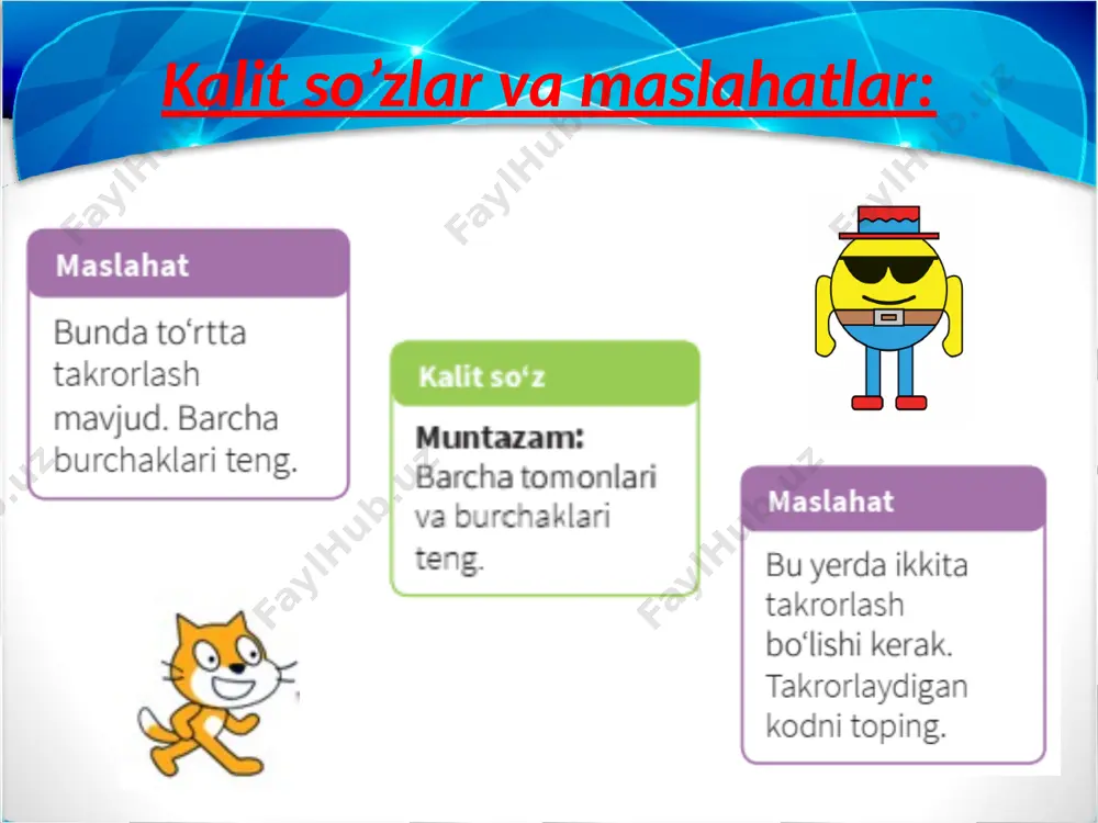 scratch dasturida takrorlash bloki yordamida yangi shakl chizish - Page 2