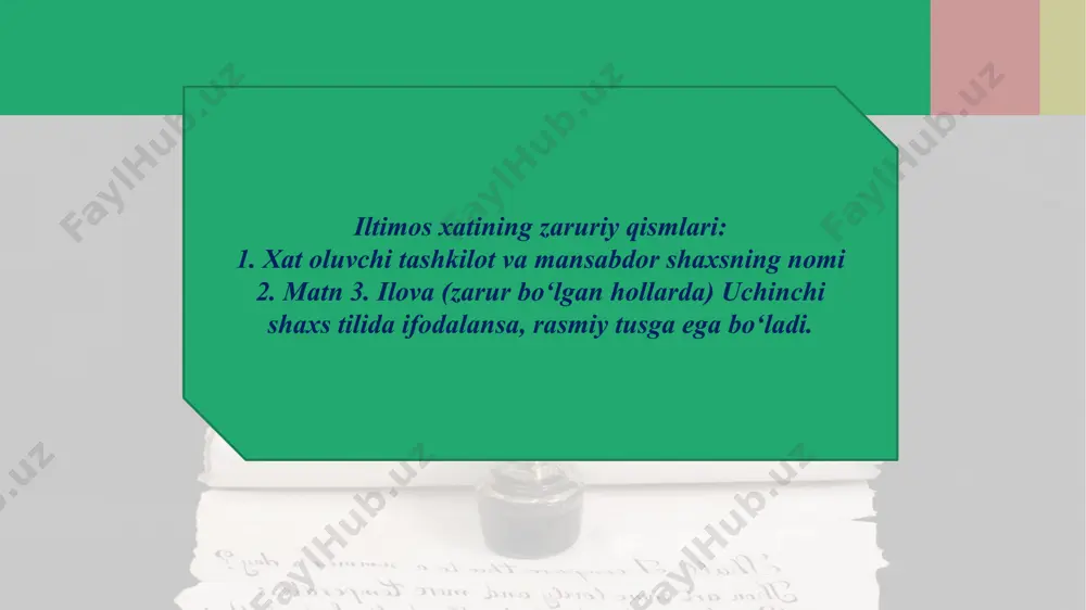 r qator qoidalar mavjud. shikoyat xatida har doim bo'lishi kerak jo'natuvchi va qabul qiluvchi to'g'risidagi ma'lumotlar (agar biz yuridik shaxslar haqida gapiradigan bo'lsak, ular bu erda ko'rsatilishi kerak to'liq ismlar, shuningdek, - qabul qiluvchiga nisbatan - u mo'ljallangan shaxsning lavozimi va to'liq ismi); uni shartnoma bandlariga, qonunlarga va buzilgan boshqa normalarga havolalar bilan yozish sabablari; muammoni hal qilishning mumkin bo'lgan usullari va harakatsizlik taqdirda adresat uchun yuzaga kelishi mumkin bo'lgan sanktsiyalar (shuningdek, rossiya federatsiyasi qonunchiligiga muvofiq). ). agar xatda har qanday miqdor va shartlar bo'lsa, ular ham raqamlar, ham so'zlar bilan kiritilishi kerak. agar qo'shimcha dalillar mavjud bo'lsa, ular xatga qo'shimchalar shaklida ilova qilinishi mumkin (bu cheklar, kvitansiyalar, qo'shimcha kelishuvlar, fotosuratlar, videofayllarga havolalar va boshqalar bo'lishi mumkin). shu bilan birga, xatning o'zi, albatta, ularning raqamini va agar ular yozilgan bo'lsa, sahifalar sonini (ularning har biri uchun alohida) ko'rsatgan holda qo'shimchalar faktini aks ettirishi kerak. siz da'vo xatini qo'lda ham, bosma …