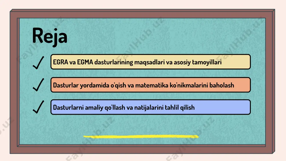 rivojlantirish, muammo hal qilish va amaliy ko'nikmalarini oshirishga qaratilgan. natijalar va ta'sirlar: baholash natijalari talabalarning kuchli va zaif tomonlarini aniqlashga yordam beradi. shuningdek, shaxsiy va jamoaviy rivojlanish uchun tavsiyalar beriladi, bu esa ta'lim sifatini oshirishga xizmat qiladi. 1 2 3 dasturlarni amaliy qo'llash dasturlarni amaliy qo'llash jarayonida o'qituvchilar va o'quvchilar uchun amaliyotlar o'tkaziladi, natijalar baholanadi. muammolar aniqlanib, metodlar takomillashtiriladi, bu esa dasturlarni samarali ishlashiga yordam beradi. test natijalari va fikr-mulohazalar asosida dasturlarni takomillashtirish uchun chora-tadbirlar ishlab chiqiladi. texnik muammolar va o'qituvchilarning tayyorgarligi muhim rol o'ynaydi, ularni hal qilish uchun strategiyalar ishlab chiqiladi. 1 2 natijalarni tahlil qilish olingan natijalarni tahlil qilish usullari statistik usullar, o'zaro solishtirish va identifikatsiya tahlil usullari hisoblanadi. grafiklar va jadval ishlatish tahlil jarayonini aniqroq qiladi. grafiklar va jadval ishlatish tahlil jarayonida muhim rol o'ynaydi. ular natijalarni vizual tarzda tahlil qilish va taqdim etishni osonlashtiradi. tahlil natijalarining ta'siri tahlil natijalari ta'lim sifatini oshirish uchun muhim. ular muammolarni …