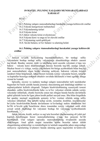 pulning xalqaro munosabatlardagi harakati — DOCX