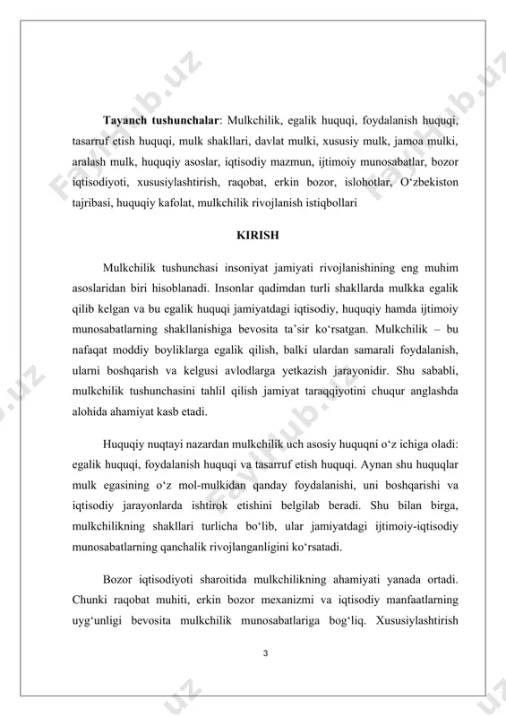 a’kidlangan. bu norma mamlakatda mulkchilikning huquqiy asoslarini belgilab beradi hamda fuqarolar va tadbirkorlarning mulk huquqini ishonchli tarzda himoya qiladi. shuningdek, fuqarolik kodeksida mulk huquqi batafsil tartibga solingan bo‘lib, unda mulkni egallash, undan foydalanish, uni tasarruf etish tartibi hamda mulk huquqining o‘tishi va tugatilishi bilan bog‘liq normalar aniq belgilangan. mulkchilik huquqi jamiyat taraqqiyotida faqat moddiy manfaatlarni emas, balki ijtimoiy va ma’naviy qadriyatlarni ham ifodalaydi. chunki inson o‘z mulkiga egalik qilish orqali mehnat faoliyatidan ko‘proq manfaatdor bo‘ladi, o‘zini jamiyatda erkin his qiladi va iqtisodiy mustaqillikka erishadi. shu sababli, bozor iqtisodiyoti sharoitida mulkchilik huquqining kafolatlanishi eng muhim tamoyillardan biri hisoblanadi. bugungi kunda o‘zbekistonda mulkchilik huquqini rivojlantirish xalqaro tajribaga mos ravishda olib borilmoqda, xususiy mulkni himoya qilish, tadbirkorlik erkinligini kengaytirish va investitsiya faoliyatini qo‘llab-quvvatlash orqali mulkchilik munosabatlari yanada mustahkamlanmoqda. asosiy yo‘nalishlar iqtisodiy manfaatlarning ifodasi amaliy ko‘rinishlari shaxsiy manfaatlar shaxsning daromad topishi, moddiy farovonligi ish haqi, tadbirkorlik daromadi, investitsiya foydasi ijtimoiy manfaatlar jamiyatda tenglik, barqaror …