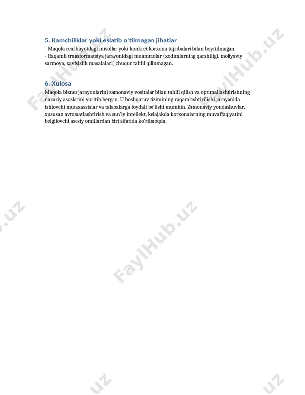 axassislar va talabalarga foydali bo‘lishi mumkin. zamonaviy yondashuvlar, xususan avtomatlashtirish va sun’iy intellekt, kelajakda korxonalarning muvaffaqiyatini belgilovchi asosiy omillardan biri sifatida ko‘rilmoqda. /docprops/thumbnail.jpeg
