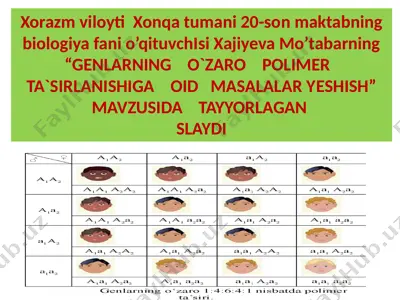 "genlarning o`zaro polimer ta`sirlanishiga oid masalalar yeshish" slayd — PPTX
