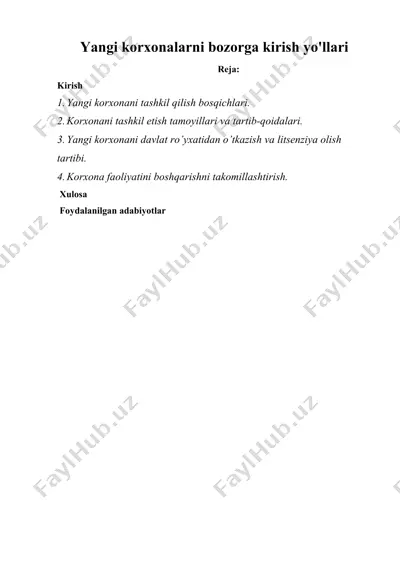 yangi korxonalarni bozorga kirish yo'llari — DOCX