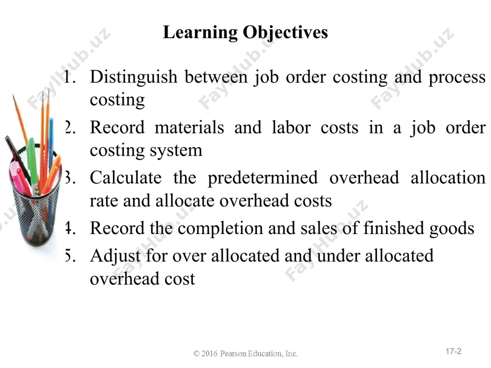 e specialized services is used when different types of products, jobs, or batches are produced, typically over a rather short period of time as per the customer's specifications. as a result, each job is different and the cost-accounting procedures are designed to assign costs to each job. then the costs assigned to each job are averaged over the units of production in the job to obtain an average cost per unit. examples of industries using job-order costing include printing presses, construction, automobile repairs, office and household furniture, etc there are two types of traditional cost accounting systems: job order costing and process costing. job order costing is used by businesses that produce unique products or provide specialized services. costs are accumulated for each batch, or job. examples of the types of companies that use job order costing are accounting firms, music studios, health care providers, building contractors, and custom furniture …