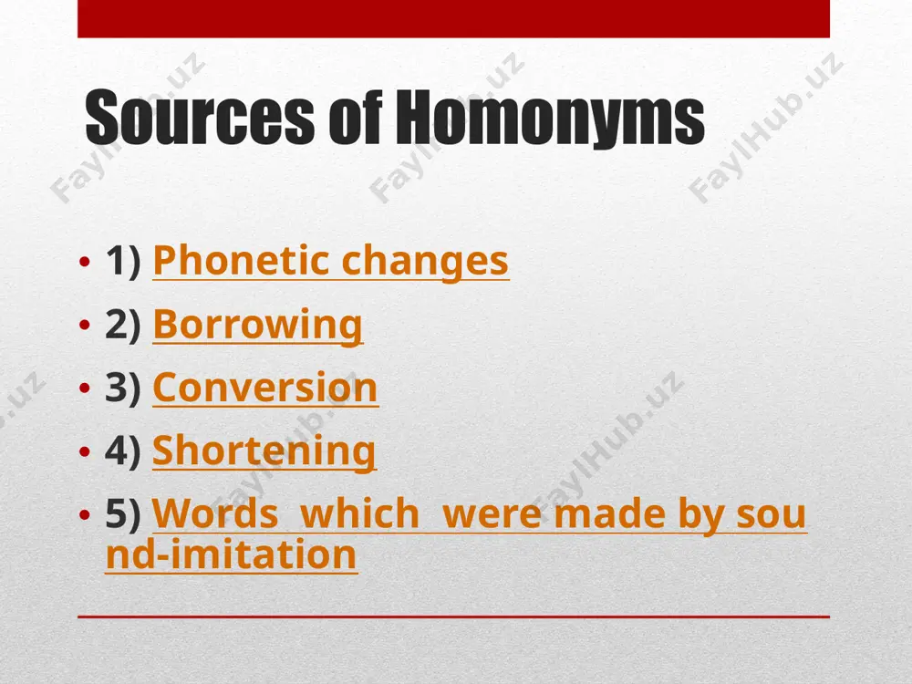 monyms 2) partial homonyms a) simple lexico-grammatical homonyms b) complex lexico-grammatical homonyms c) lexical homonyms full homonyms match, n.-a game, a contest match, n.-a short piece of wood used for producing fire. full homonyms are words which represent the same category of parts of speech and have the same paradigm. simple lexico-grammatical homonyms to found, v. found, v. ( past indefinite, past participle of to find) simple lexico-grammatical homonyms are words which belong to the same category of parts of speech. their paradigms have one identical form, but it is never the same form. complex lexico-grammatical homonyms rose, n. rose, v. (past indefinite of to rise) complex lexico-grammatical homonyms are words of different categories of parts of speech which have one identical form in their paradigms. lexical homonyms to hang, v. (hung, hung) to hang, v. (hanged, hanged) partial lexical homonyms are words of the same category of parts of …