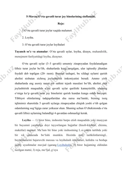 o'rta qavatli turar joy binolarining sinflanishi — DOC