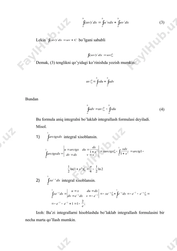 n’yutоn-lеybnits fоrmulаsi. аniq intеgrаldа o’zgаruvchini аlmаshtirish vа bo’lаklаb intеgrаllаsh - Page 5