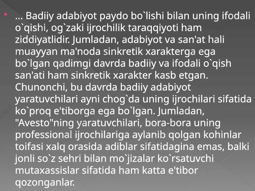 4. materialni so`z yordamida to`g`ri aks ettirish. 5. materialni to`g`ri talaffuz etish. aristotel fikrlari hozirgi kunda ham o`z qimmatini yo`qotgani yo`q. 3. demosfen va sisteronlarning notiqlik tarixidagi o`rni va o`ziga xos xususiyatlari. demosfen notiqlik bilan shug`ullanishdan avval o`z ustozi yo`lidan borib, boshqalarga sudda so`zlanadigan nutqning matnini yozib berar va bu ishlari uchun yaxshigina haq olar edi. bora-bora nutqiy matnlar yozish demosfenni qoniqtirmaydi. u otashin vatanparvar sifatida ijtimoiy faoliyatini vatanining ravnaqi uchun sarflashni orzu qiladi. yosh notiqning xalq oldidagi birinchi nutqi ayanchli holda: to`polon, kulgi, qiyqiriq, hushtak chalib masxaralash bilan qarshi olinadi. u o`z nutqini tugatolmay minbardan tushishga majbur bo`ladi. demosfen nutqining bunday ayanchli tugashi tabiiy edi, chunki uning tovushi juda past bo`lib, bir oz duduqlanar, "r" harfini talaffuz etolmas, g`uldirab, mujmal gapirar edi. bulardan tashqari, uning elkasini qimirlatib turadigan odati ham bo`lib, ko`pchilik orasida o`zini tog`ri tuta bilmas edi. xalq majlislaridan birida demosfen o`zini ikkinchi bor sinab ko`radi. lekin bu …