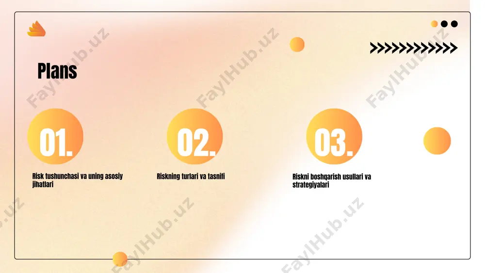riskni o'lchash jarayoni statistik ko'rsatkichlar va metodologiyalar yordamida amalga oshiriladi. asosiy usullar quyidagilarni o'z ichiga oladi: - ehtimollik tahlili: xavfning yuz berish ehtimoli va uning natijalari baholanadi. - standart og'ishlar: riskning tarqalishini aniqlash uchun ishlatiladi. - simulyatsiya: moliyaviy bozorlar uchun potentsial yo'qotishlar va foyda imkoniyatlarini baholash uchun qo'llaniladi. misol uchun, monte carlo simulyatsiyasi yordamida turli ssenariylar bo'yicha risklar tahlil qilinadi. photo by elvir k on unsplash oldini olish imkoniyatlari kamaytirish cheklovlari transfer imkoniyatlari qabul qilish xatarlar oldini olish strategiyasi orqali potentsial xavflar oldidan to'liq qochish mumkin, bu esa tashkilotning barqarorligini va xavfsizligini ta'minlaydi. kamaytirish strategiyasi xavflarni kamaytirishga qaratilgan, ammo bu ko'pincha qo'shimcha xarajatlar va resurslarni talab qiladi. transfer strategiyasi xavflarni uchinchi tomonlarga o'tkazish imkoniyatini beradi, bu esa tashkilotga o'z resurslarini boshqa sohalarga yo'naltirish imkonini yaratadi. qabul qilish strategiyasi risklarni qabul qilishni o'z ichiga oladi, lekin bu tashkilotni potentsial zararlar bilan yuzma-yuz qoldirishi mumkin. s w o t risk turlarining tasnifi …
