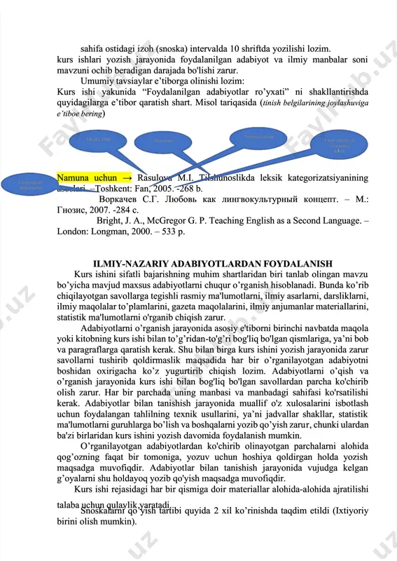 qoida sifatida o'rnatilgan kirish, asosiy bo'lim,kurs ishining tuzilishi umumiy qoida sifatida o'rnatilgan kirish, asosiy bo'lim, xulosa, statistik ma'lumotlar, foydalanilgan adabiyotlar va xulosa, statistik ma'lumotlar, foydalanilgan adabiyotlar va ilovalardan tashkil topadi.ilovalardan tashkil topadi. kurs ishining barcha qismlari bir biri bilan o’zaro bog’langan va mavzuni ochibkurs ishining barcha qismlari bir biri bilan o’zaro bog’langan va mavzuni ochib berishg berishga xizmat qilishi talab etiladi. mavzuga tegishli amaliy ma’lumotlarnia xizmat qilishi talab etiladi. mavzuga tegishli amaliy ma’lumotlarni to'plash, tartibga keltirish, tasniflash, tahlil qilish vto'plash, tartibga keltirish, tasniflash, tahlil qilish va umumlashtirish jarayonida kursa umumlashtirish jarayonida kurs ishining rejasi takomillashtirilishi yoki uning yo’nalishi oishining rejasi takomillashtirilishi yoki uning yo’nalishi o'zgartirilishi mumkin.'zgartirilishi mumkin. kurs ishiga qkurs ishiga qo’yilgan asosiy talablar o’yilgan asosiy talablar kurs ishining hajmi va formatikurs ishining hajmi va formati kurs ishining umumiy hajmi kompyuterda yozilgan matnda o'rtacha 32-36 betkurs ishining umumiy hajmi kompyuterda yozilgan matnda o'rtacha 32-36 bet bo’lishi bo’lishi kerak.kerak. kurs ishi …