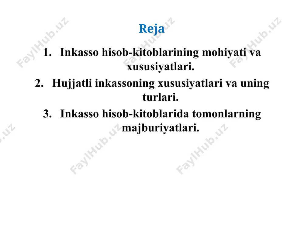 oyida kuchga kirdi. inkasso xalqaro to‘lovlar shakli sifatida nafaqat tovar importi, balki eksport uchun ham qo‘llanilishi mumkin, har ikki holatda ham qoidalar qo‘llaniladi. dunyodagi aksariyat tijorat banklari inkasso yo‘li bilan xalqaro to‘lovlarda yuzaga keladigan shartlar va masalalarning yagona talqinini o‘z ichiga olgan ushbu qoidalarga amal qiladi. qoidalar (urc 522) agar kontragentlarning milliy qonunchiligiga zid bo'lsa barcha ishtirokchilar uchun majburiydir yoki agar ulardan foydalanish inkasso buyrug'i matnida aniq ko'rsatilgan bo'lsa. inkasso - bank faoliyatining eng qadimgi shakli bo'lib, unda banklar olingan ko'rsatmalar asosida quyidagi maqsadlarda inkasso operatsiyalarini amalga oshiradilar: aksept va/yoki to‘lovni qabul qilish; aksept va/yoki to‘lovga qarshi tijorat hujjatlarini berish; hujjatlarni boshqa shartlarda berish. inkasso operatsiyalarida ishtirok etuvchi tomonlar odatda quyidagilardir: • ishonib topshiruvchi (the principal) – mijoz, eksportyor bo‘lib, o‘z bankiga inkasso operatsiyasini amalga oshirishni topshiradi; • remitent bank (the remitting bank)– inkasso ishonib topshiruvchi nomidan amalga oshiriladigan bank; • inkasso banki (the collecting bank)– inkasso topshiriqnomasini ko‘rib chiqishda …