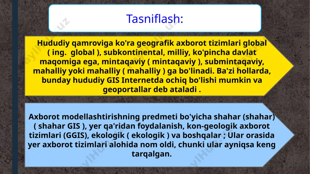 dal sur’atlar bilan rivojlanishi natijasida yer yuzini masofadan tadqiq etish usullari geografik axborot texnologiyalarida keng qoʻllanila boshlandi. yer yuzini masofadan tadqiq etish bu alohida ilmiy yoʻnalish boʻlib, yer yuzi va undagi obyektlar haqida ma’lumotlar to’plashga asoslanadi google earth dasturini ishga tushiradi. tasodifan u shahar atrofida ovalsimon shakldagi yodgorlik izlarini aniqlashga muvaffaq bo‘ladi. bu xakda u italiya milliy arxeologiya muzeyi xodimlarini ogoxlantiradi.italiya milliy arxeologiya muzeyi xodimlari tomonidan o’tkazilgan arxeologik tadqiqotlar natijasida uning hududidan miloddan avvalgi davrga oid sopol buyumlar namunalari va qadimgi rim villasi qoldiqlarini topishga muvaffaq bulishadi. google earth dasturi bilan bogʻliq dastlabki arxeologik kashfiyot 2005 yilda amalga oshirilgan. italiyalik luka mori o’zining tugilib usgan ona shaxri parma atrofini kuzatish uchun geoaxborot tizimida qoʻllaniladigan maxsus dasturlar asosan ikki turga boʻlinadi va ular quyidagilardan iborat: 1. pulli dasturlar. ular jumlasiga hozirda mashhur boʻlgan esri kompaniyasining arcview oilasidagi dasturlar, gis mapinfo professional, autocad map 3d, geomedia professional, panorama, remoteview, bentley map, erdas …