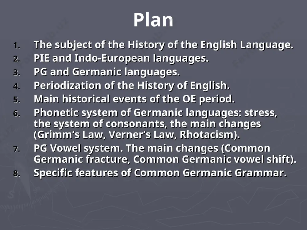 ropean family while ukrainian belongs to the slavonic branch of the same family, which means that they have a common ancestor. it is usually referred to as proto-indo-european (pie). it existed approximately 6000 years bc. common germanic branch later split up into three groups: north germanic, represented only by old norse, which is also called old icelandic; west germanic, including old high german, old low german, old saxon, old english and old frisian; east germanic group, represented by gothic, burgandian and vandalic. the latter three languages died and are not represented in classification of modern germanic languages. in the 5th c. ad some of the germanic tribes which lived on the northern coast of western europe, namely the jutes, the frisians, the angles and the saxons, crossed the channel and began to conquer britain. the invasion started in 449 ad. since this time we can speak about the english language …