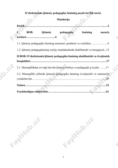 oʻzbekistonda ijtimoiy pedagogika fanining paydo boʻlish tarixi. — DOCX