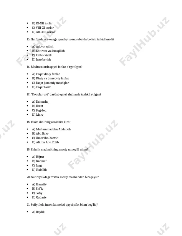 islom tarixi va pedagogik fikrlari - testlar - Page 3