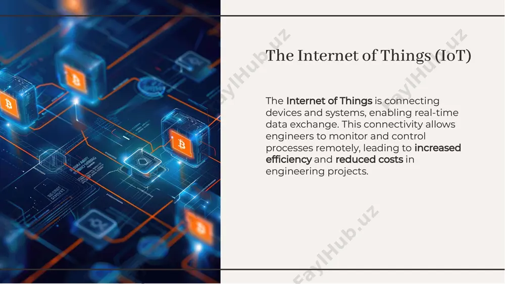 of professionals to keep pace with technological advancements. despite its benefits, integrating the internet into engineering poses challenges such as cybersecurity risks, data privacy concerns, and the need for continuous upskilling of professionals to keep pace with technological advancements. challenges of internet integrationchallenges of internet integration the internet is undeniably transforming engineering, driving innovation, and improving efficiency. as we move forward, embracing these changes will be essential for engineers to remain competitive and create solutions for a rapidly evolving world. the internet is undeniably transforming engineering, driving innovation, and improving efficiency. as we move forward, embracing these changes will be essential for engineers to remain competitive and create solutions for a rapidly evolving world. conclusion: the future of engineeringconclusion: the future of engineering