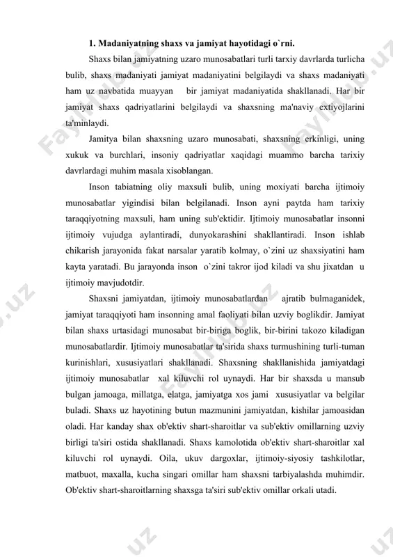 chilik; xalqlarning tili, urf-odatlari, tarixi, madaniy meroslari, milliy qadriyatlariga bepisand karash, ularning xukukiy va manafaatlarini kamsitishdir. shaxsning xukuk va erkinliklaridan tashkari uning jamiyat va umuminsoniyt oldidagi burchi va ma'suliyati ham bor. inson o`zi yashab turgan jamiyatning koun-koidalari, tartiblari, ahloqiy, xukukiy normalariga amal kilmaslik, uning muammolari, kiyinchiliklariga befark karash aslo mumkin emas. har bir shaxsning umumxalq manfaatlariga tula taallukli bulgan burchlar va ma'suliyatlari ham buladi. bular tabiatni muxofaza kilish, uning boyliklarini kuriklash, madaniy-tarixiy yodgorliklarni saklash xaqida gamxurlik kilish, boshka xalqlar va mamlakatlar bilan dustlik, tinchlikni saklash singarilardir. barcha madaniyatli jamiyatning xususiyatini, uning mezon va mazmunini ziyolilar belgilaydi. ziyolilik bu nafaqat keng bilimga ega bulishni, balki tashabbuskorlikni, javobgarlikni, ahloqiy-estetik jur'atni va tugma iste'odoni bildiradi. shaxsning komillikka erishuvini ta'minlashda jamiyatdagi mexnat madaniyatini rivojlantirish, kishilarning siyosiy ongliligini oshirish, ahloqiy va estetik nafosatini tarbiyalashda madaniyatning tarkibiy kismlari, soxalari katta vazifani bajaradi. shaxsni sotsial jixatdan farklanishiga kura insonning mexnat madaniyati, munosabat madaniyati, axlok madaniyati, badiiy-tafakkur madaniyati, …