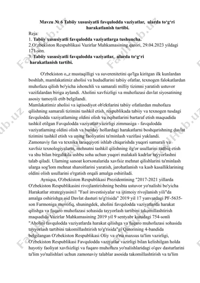 tabiiy xususiyatlari olan favqulodda vaziyatlar — DOCX