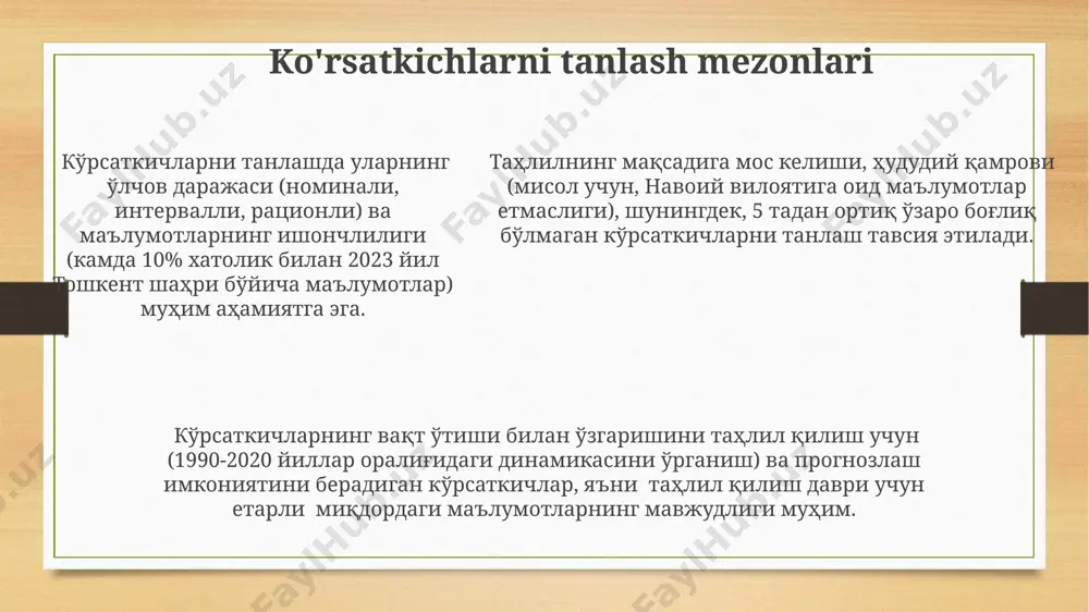 lashda muvaffaqiyatli qo'llanishi mumkin. neyron tarmoqlar yordamida prognozlash, 10000 dan ortiq kuzatish ma'lumotlariga asoslangan holda, samarqand viloyatining paxta hosilini bashorat qilishda 90% ga yaqin aniqlik bilan natija beradi. eksponentsial silliqlash usuli, α=0.2 parametrini qo'llagan holda, o'zbekistonning yalpi ichki mahsulotining 2025 yilga prognozini aniqlashda 3% dan kam xatolik bilan yuqori aniqlikni ta'minlaydi. amaliy misollar farg‘ona vodiysi paxta korxonalarida hosil miqdorini prognoz qilish uchun, 2018-2021 yillar statistik ma'lumotlaridan foydalanib, 7 ta indikator o‘rganilib, neytrallash usuli bilan 10% xatolik chegarasida natijalar olindi. 2022-yilda toshkent shahrida o‘tkazilgan tadqiqotda, 150 ta korxonaning moliyaviy hisobotlarini tahlil qilish orqali, aktivlarning aylanish tezligini aniqlashda indikatorlarning neytrallash usuli qo‘llanildi va natijalar 5% xatolik chegarasida aniqlandi. 2022-yilda toshkent shahrida o‘tkazilgan tadqiqotda, 150 ta korxonaning moliyaviy hisobotlarini tahlil qilish orqali, aktivlarning aylanish tezligini aniqlashda indikatorlarning neytrallash usuli qo‘llanildi va natijalar 5% xatolik chegarasida aniqlandi. dasturiy ta'minotlar самарқанд вилоятида жойлашган 3 та йирик it компанияси ўз маҳсулотларига 2 йиллик кафолат беради ва …