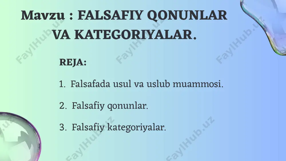 darajada bo‘lganligi sababli, o‘zgarishlar ham turlichadir. dunyoning mavjudligi ana shunday botiniy va zohiriy o‘zgarishlarning abadiy takrorlanib turishidan iboratdir. bu takrorlanishlar esa o‘z mohiyati va xususiyatlarini saqlab qolganliklaridan qonun va qonuniyat tusini olgan. masalan, biz nyuton tomonidan kashf etilgan butun olam tortishish qonunini o‘rganganimizda ana shunday holni idrok etganmiz. bu qonunning asosiy mohiyati butun olamdagi narsalarning bir-biri bilan aloqadorligi tamoyilining doimiy takrorlanishi, har soniya va har daqiqada bu holatning sodir bo‘lib turishini isbotlaydi. xo‘sh, qonun o‘zi nima? u kishi va umuman, jamiyat hayotida qanday ahamiyatga ega? qonunni bilmasdan, o‘rganmasdan turib yashash mumkinmig? qonun tushunchasi kundalik hayotimizda nisbatan tez-tez ishlatib turiladigan tushunchadir. falsafiy qonunlar. xususan, fizika yoki kimyo qonunlari deymiz, tabiat qonuni yoki bo‘lmasa, iqtisodiy qonunlar, yuridik qonunlar va h.k. bozor iqtisodiyotiga o‘tish tamoyillarining uchinchisi ham qonun to‘g‘risida bo‘lib, unda barcha sohada qonunning ustuvorligi ta'minlanishi ta'kidlanadi. yuqoridagilarni birlashtirib turadigan, barchasi uchun ham umumiy bo‘lgan xossa, xususiyatlar bormig‘. eng avvalo, shuni aytish kerakki, …