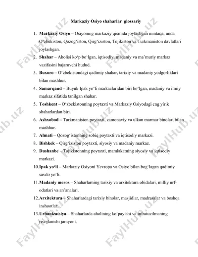 markaziy osiyo shaharlar glossariy — DOCX