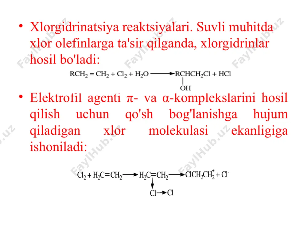 son payvandlanadi, bunda chiviqlar polivinilxloridni o‘zidan tayyorlanadi. polivinilxlorid kimyoviy chidamliligi bois yuqori bo‘lmagan haroratli turli kimyoviy jarayonlarda reactor ichini qoplash (futerovka) da ishlatiladi. polivinilxloridning kamchiligi 65ºc haroratda yuk ta’sirida irg‘alishidir. polivinilxlorid plastifitsirlangan holatda ham ishlatilishi mumkin, plastifikator sifatida dibutilftalat ishlatiladi. polvinilxloridni xlorlab metallga o‘ta yuqori adgeziyaga ega bo‘lgan pervinilxlorid smolasi olinadi va polivinilxloridni metallga yopishtiruvchi yelim sifatida, lakli qoplama hamda «xlorin» tolasini olishda ishlatilai. image1.png image2.png image3.png image4.png image5.png image6.png image7.png image8.png image9.png image10.png image11.png image12.png image13.png /docprops/thumbnail.jpeg