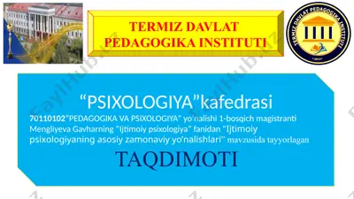 ijtimoiy psixologiyaning asosiy zamonaviy yo’nalishlari — PPTX