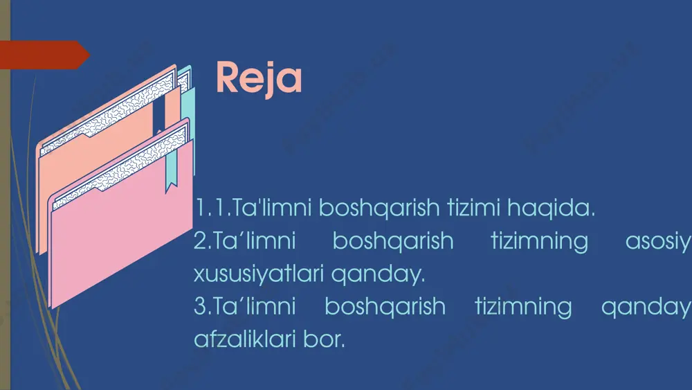 lgan o'quv materiallari. kurs yaratish va kontentni boshqarish. oflayn o'rganish trekerlari. hisobot va tahlil. avtomatik ogohlantir. 3.1ta'limni boshqarish tizimi umumiy ta'lim va tarbiyada alohida ahamiyatga ega. lmsning qabul qilinishi jismoniy shaxslar va tashkilotlarga ko'p foyda keltirdi. lmsga sarmoya kiritgan tashkilotlarning 87% atigi ikki yil ichida ijobiy roini ko'radi. xodimlarning 70% lms asosidagi treningda qatnashganlarida jamoaviy ish yaxshilangani haqida xabar berishadi. lms dan foydalanadigan to'liq vaqtli xodimlar yiliga o'rtacha 157.5 soatni tejaydi. - gitnuxga ko'ra. investitsiyalar bo'yicha qimmatli daromad tashkilotda (lms) joriy etishning yana bir muhim afzalligi - bu sarmoyadan qimmatli daromad olish potentsiali (roi). lmsni qo'llashning kamchiliklari. lmsni qo'llash samarqanddagi 200 dan ortiq talaba uchun texnik muammolarni keltirib chiqarishi mumkin, chunki internet tezligi past bo'lsa, platforma ishlashda qiyinchiliklar tug'dirishi mumkin. wordwall.net/resource/85509195 e'tiboringiz uchun rahmat! image5.png image10.svg image6.png image12.svg image1.png image2.svg image2.png image4.svg image3.png image6.svg image4.png image8.svg image7.png image14.svg image8.png image16.svg image9.png image18.svg image10.jpeg image11.png image21.svg image12.png image23.svg image13.png image25.svg image14.jpg …