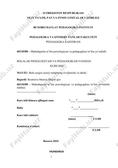 bola sezgisi asosiy turlarining rivojlanishi va idroki — DOCX