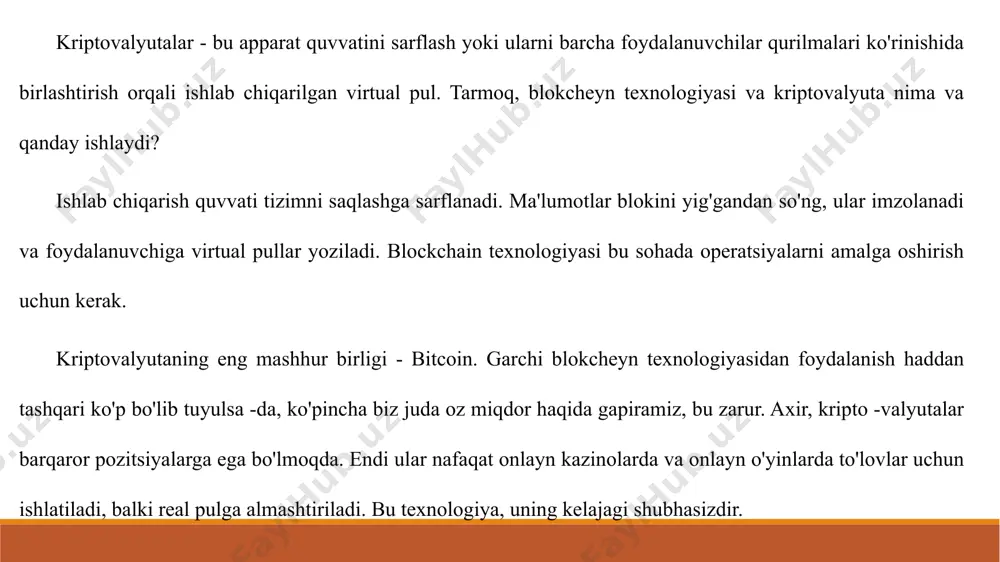 idan qo'lga kiritilgan blok imzolanmagan va to'lanmagan paytda sodir bo'ladi. agar biz blockchain kontseptsiyasini batafsil ko'rib chiqsak, uning ishlash tamoyili markaziy server yo'qligida ekanligi ayon bo'ladi. markazlashtirilmagan serverlar vaqtni belgilashga yordam beradi. ammo ro'yxatga olish kitobini saqlash, to'ldirish va yuritishni tengdosh tarmoqlari ta'minlaydi. blokcheyn nima uchun va pul aylanishi va kriptovalyutada ishtirok etish nuqtai nazaridan blockchain nimani anglatadi? qat'iy aytganda, usuldan foydalanish ishtirokchilarga pul o'tkazish, banklar bilan integratsiya qilish va hokazolarda oraliq jarayonlardan xalos bo'lish imkonini beradi blokcheynni hisobga olgan holda, ta'rifning o'zi shuni ko'rsatadiki, platforma uchta asosiy bank funktsiyasini bajarishi mumkin: tranzaktsiyalarni ro'yxatdan o'tkazish; shartnomalar tuzish; foydalanuvchining identifikatsiya bosqichida uning shaxsini tasdiqlash. kriptovalyuta uchun banklar bilan blockchain platformalarini solishtirish juda o'rinli. chunki kapitallashuv sharoitida pul muomalasi doirasi doimiy ravishda o'sib bormoqda kriptovalyuta uchun banklar bilan blockchain platformalarini solishtirish juda o'rinli. chunki kapitallashuv sharoitida pul muomalasi doirasi doimiy ravishda o'sib bormoqda. uning bir qismini ushbu platformaga o'tkazish, garchi bu ko'plab …